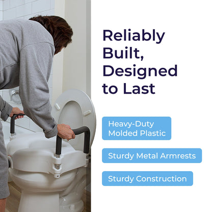 Drive Medical RTL12027RA 2-in-1 Raised Toilet Seat with Removable Padded Arms