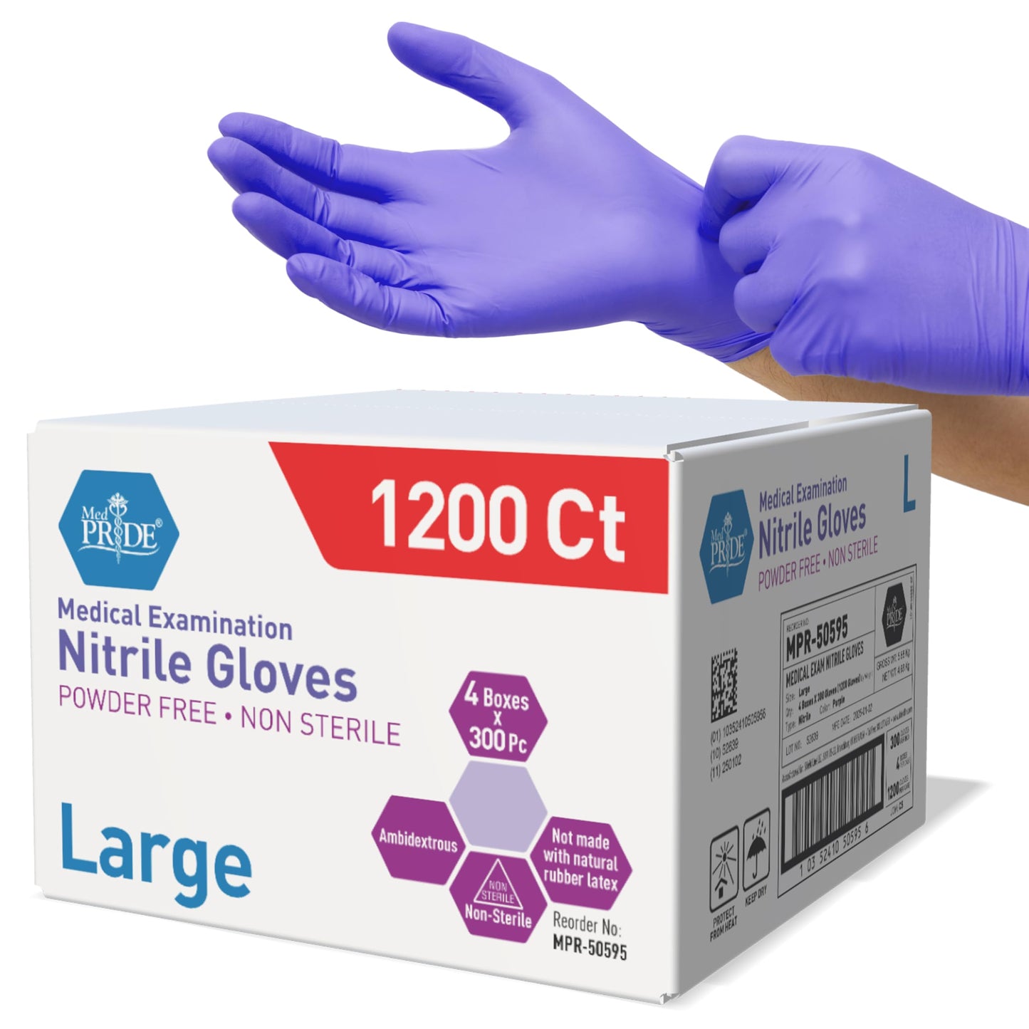 Medical-Grade Nitrile Examination Gloves, Powder-Free, 1,200 Count