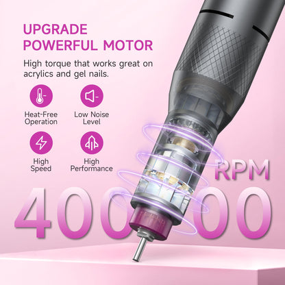 Cordless Rechargeable Electric Nail Drill Kit, 40,000 RPM