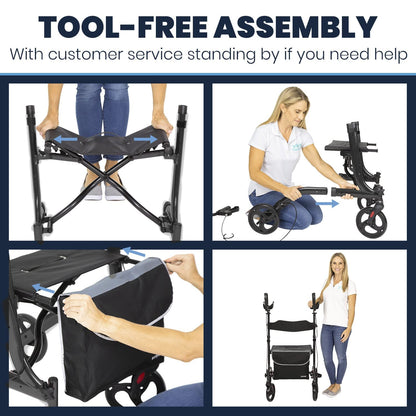 Upright Folding Rollator Walker with Seat and Armrests