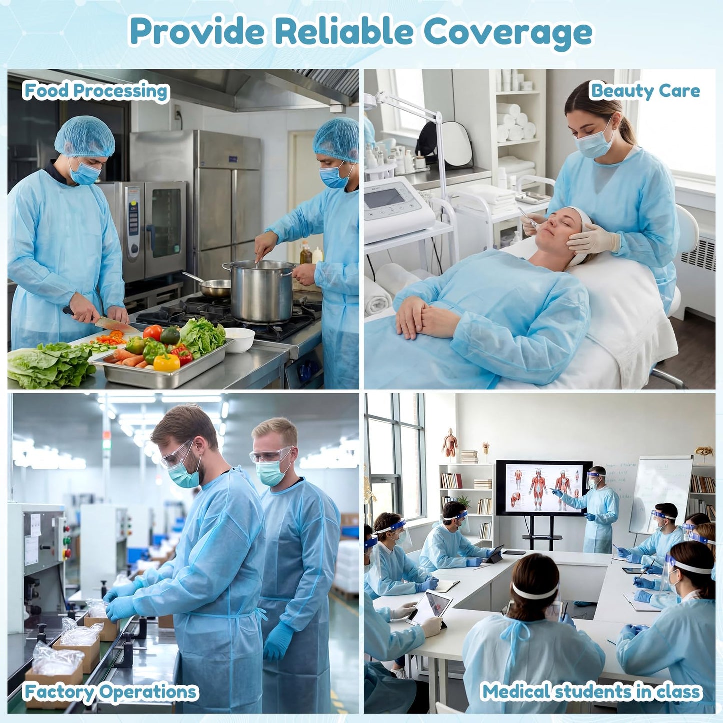 Disposable Isolation Gowns with Double-Tie Back and Elastic Cuffs