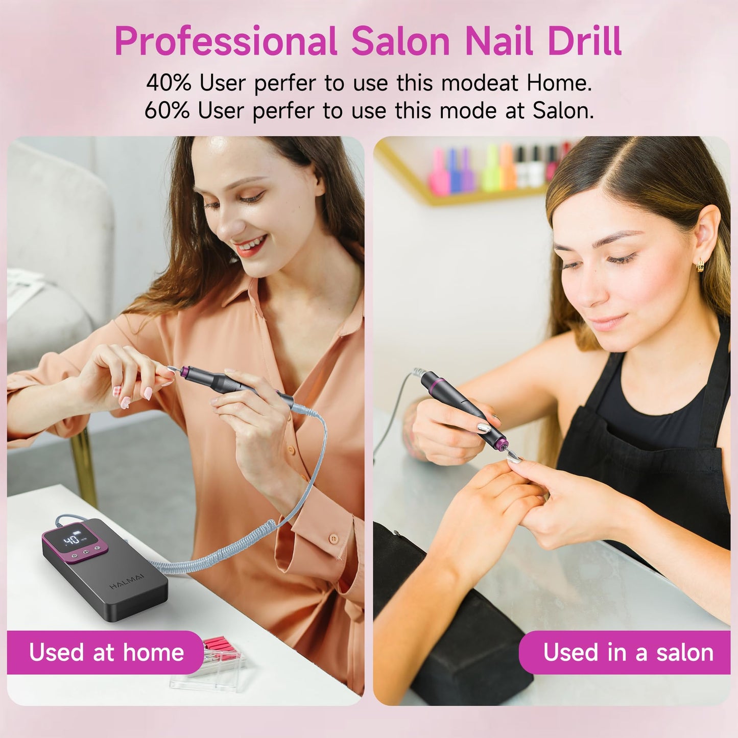 Cordless Rechargeable Electric Nail Drill Kit, 40,000 RPM