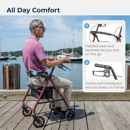 Drive Medical Four Wheel Rollator with Fold Up Removable Back Support