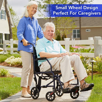 Lightweight Folding Transport Wheelchair with Footrests, 19-Inch Seat