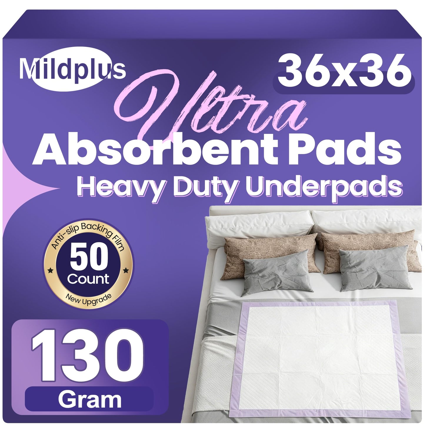 Extra-Large Disposable Underpads for Heavy Incontinence Protection, 50 Count