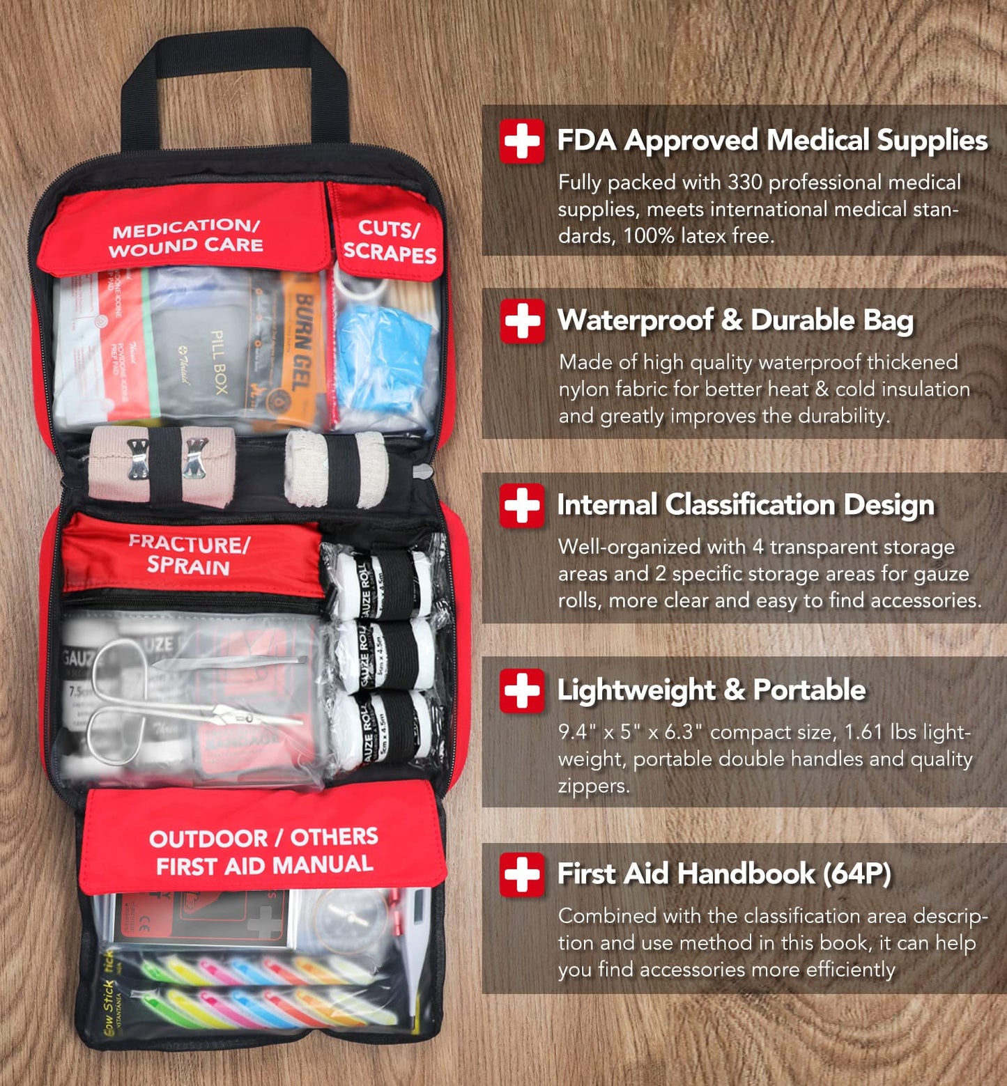 330-Piece Waterproof First Aid Kit for Home, Travel & Outdoor Emergencies