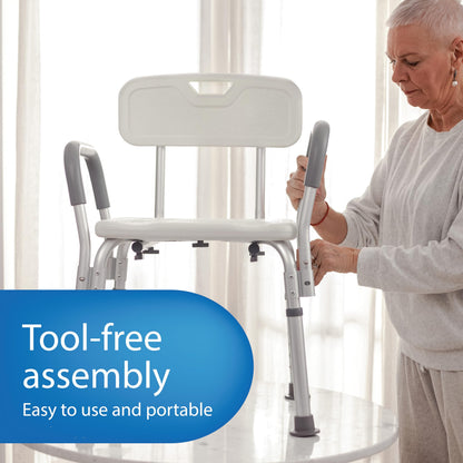 Shower Chair with Padded Armrests and Back, 350 lb Capacity