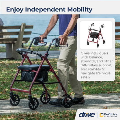Drive Medical Four Wheel Rollator with Fold Up Removable Back Support