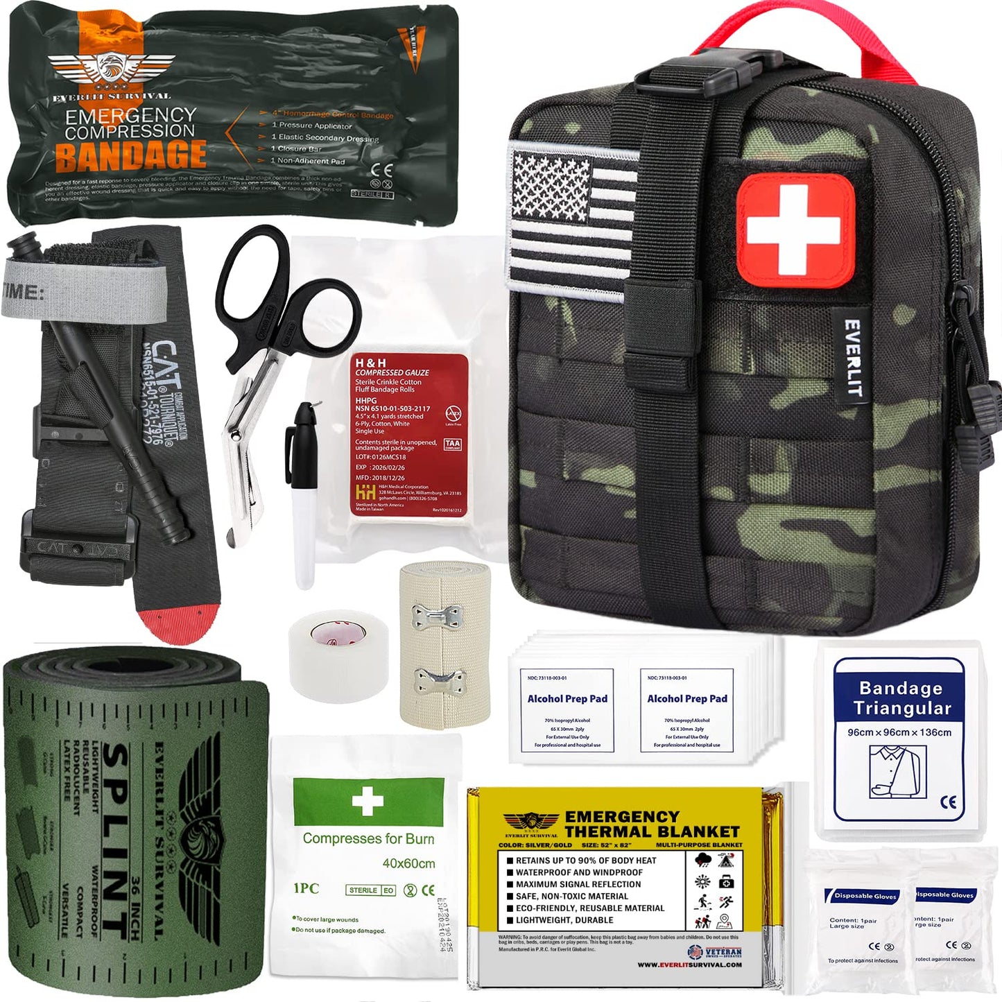 Emergency Trauma First Aid Kit with Tourniquet and 36-Inch Splint