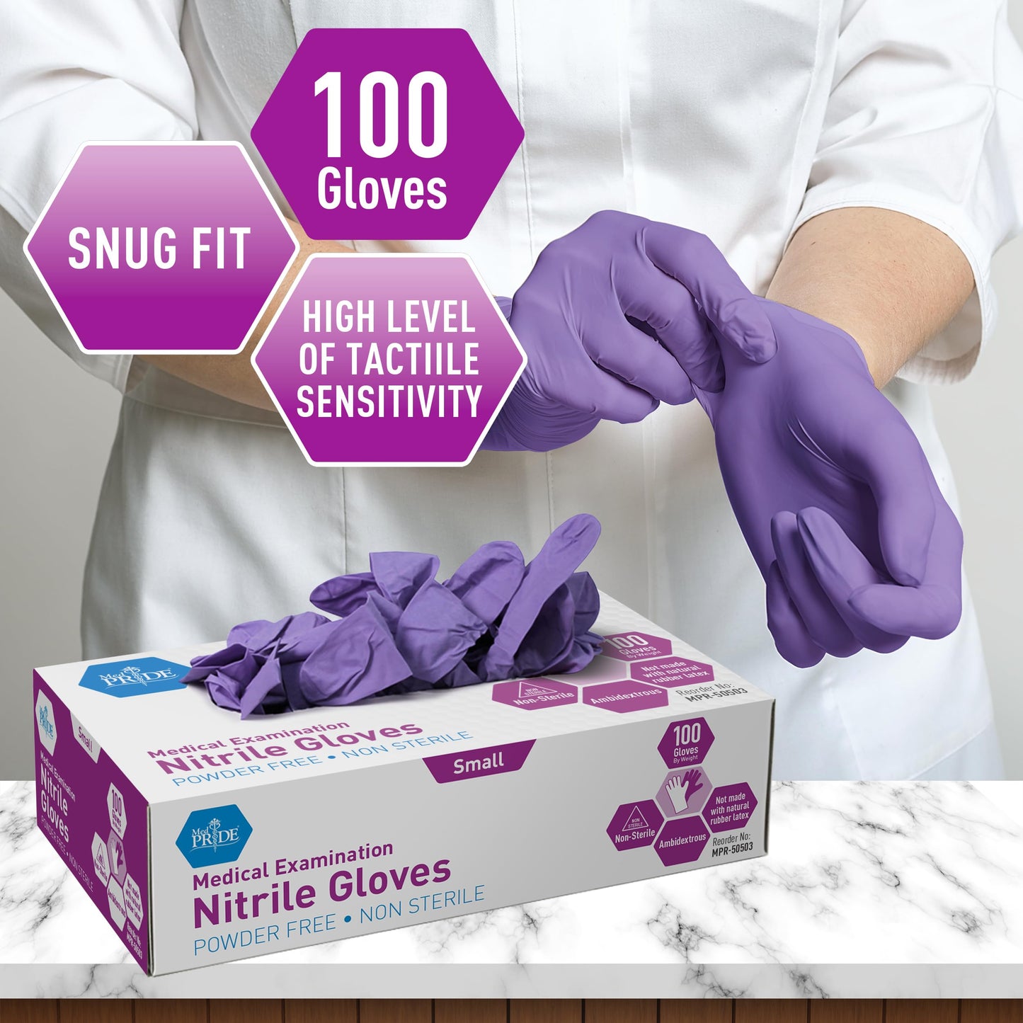 MedPride Powder-Free Nitrile Exam Gloves, Case/1000, 100 Count (Pack of 10)