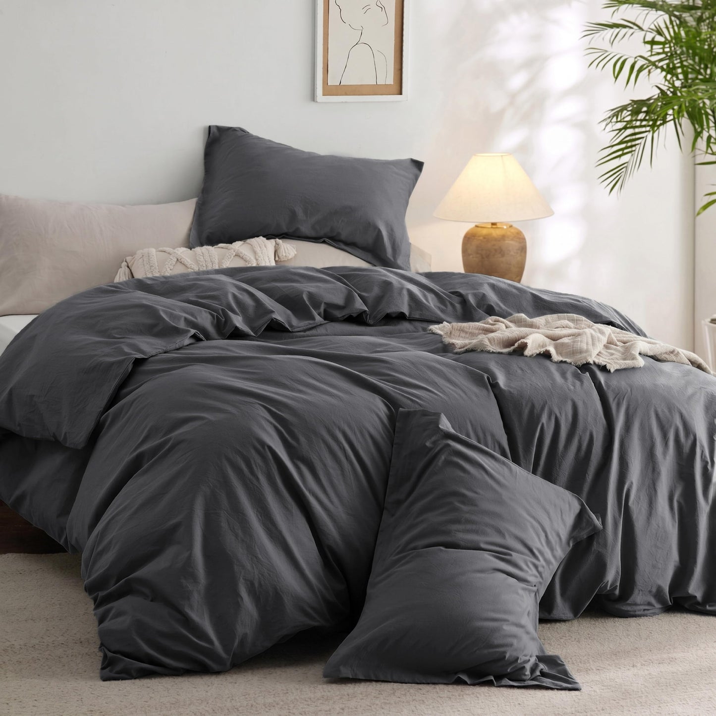 Cotton Comforter Set with Soft Microfiber Fill, 3 Pieces