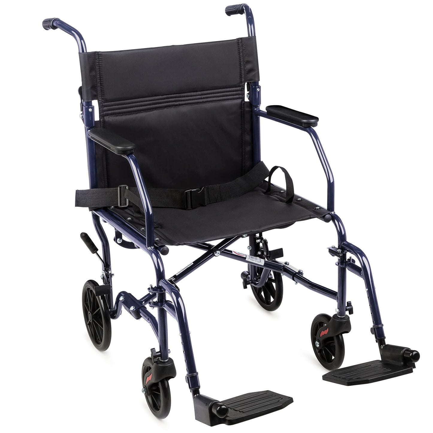 Lightweight Folding Transport Wheelchair with Footrests, 19-Inch Seat