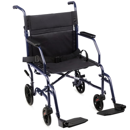 Lightweight Folding Transport Wheelchair with Footrests, 19-Inch Seat