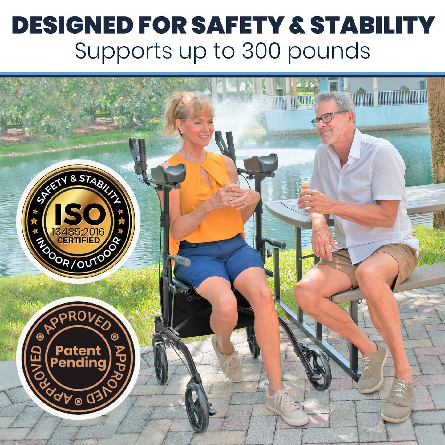Upright Folding Rollator Walker with Seat and Armrests
