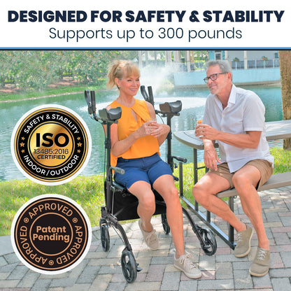 Upright Folding Rollator Walker with Seat and Armrests