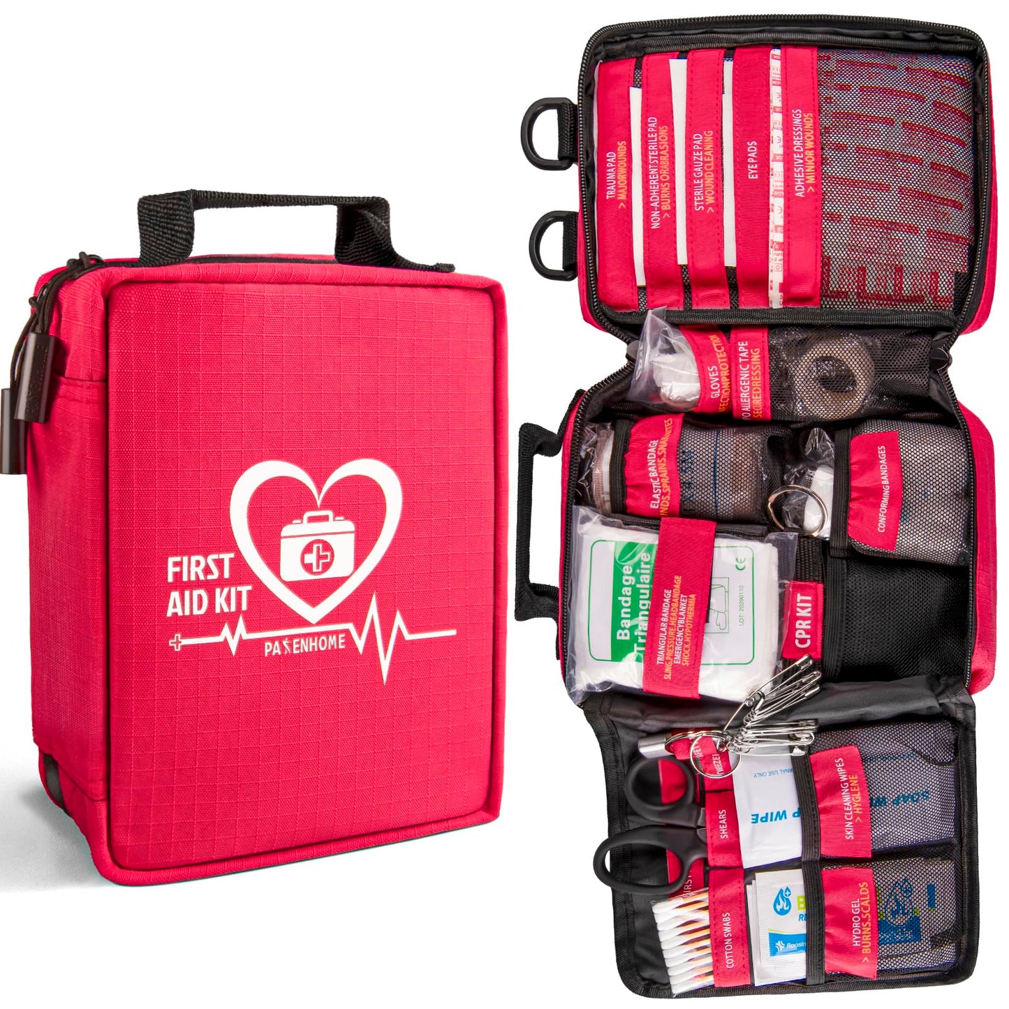 Comprehensive Trauma First Aid Kit with Labeled Compartments and MOLLE System