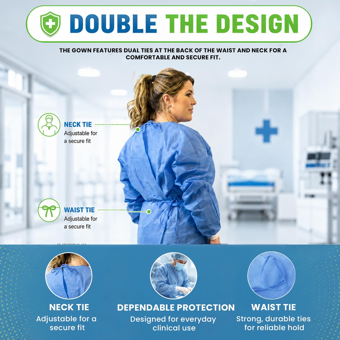 Level 2 Disposable Isolation Gowns with Full Back Coverage and Knit Cuffs