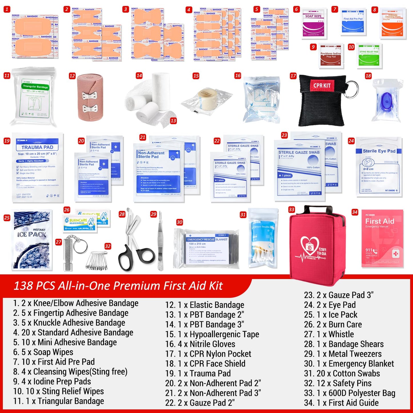 Comprehensive Trauma First Aid Kit with Labeled Compartments and MOLLE System