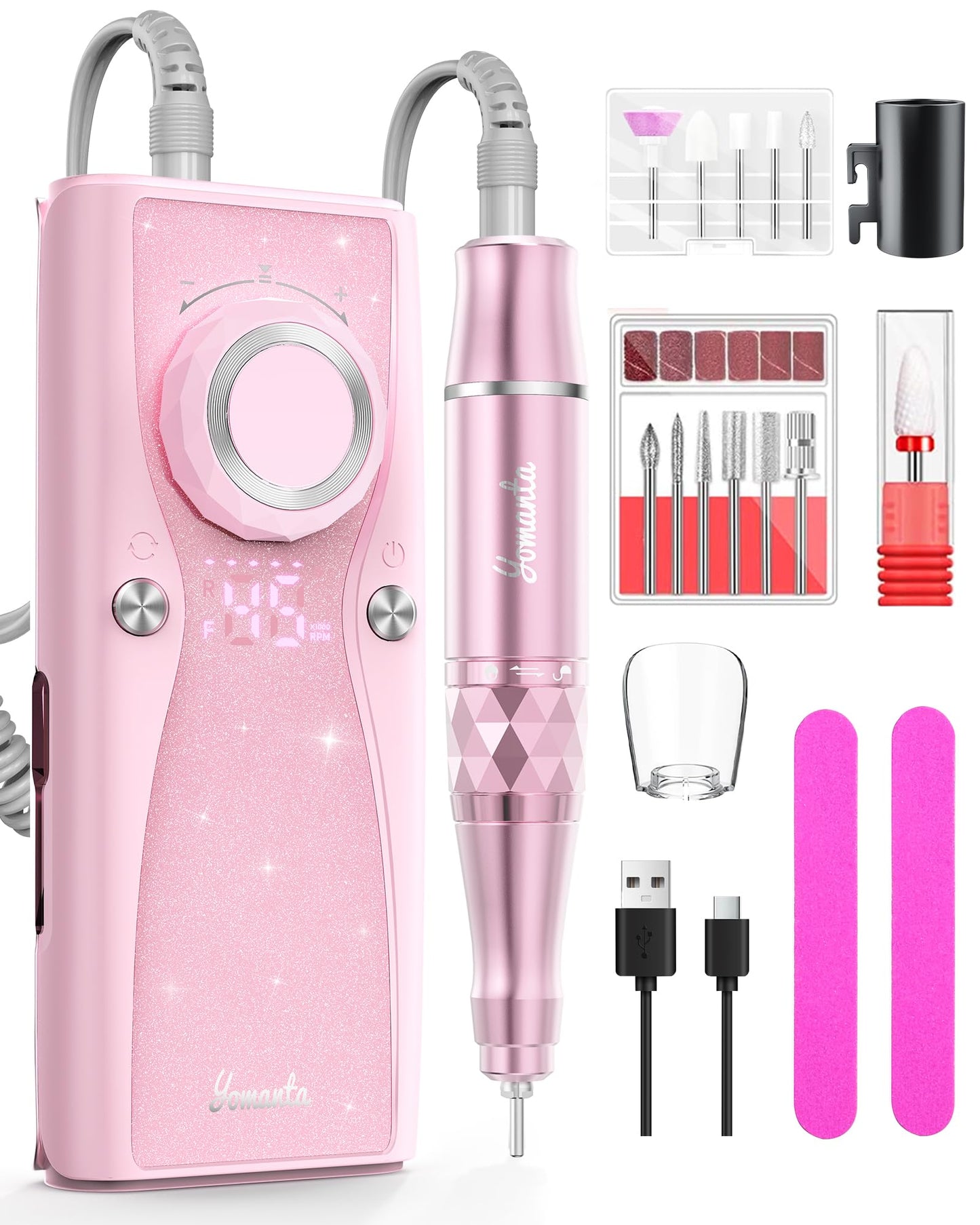USB Rechargeable Electric Nail Drill with 12 Bits, 45,000 RPM