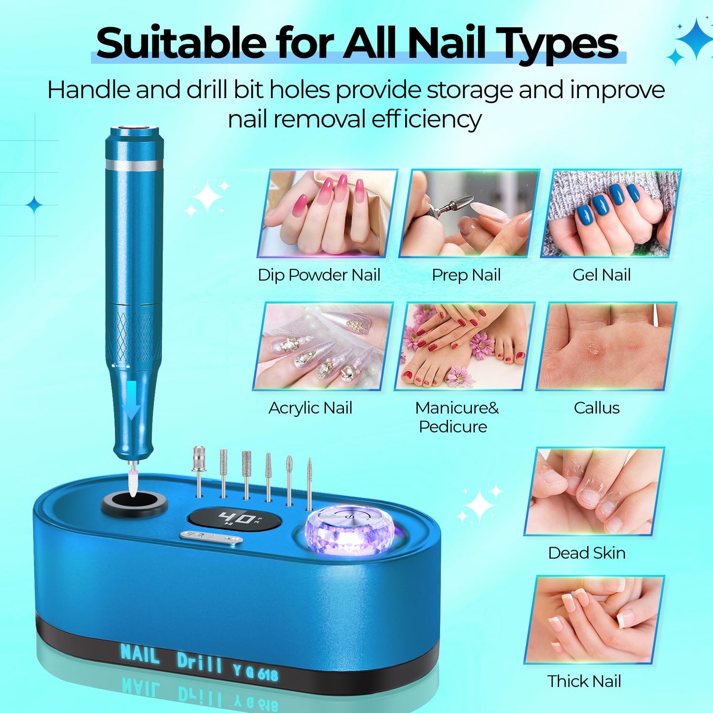 Professional Electric Nail Drill with LCD Display, 40,000 RPM