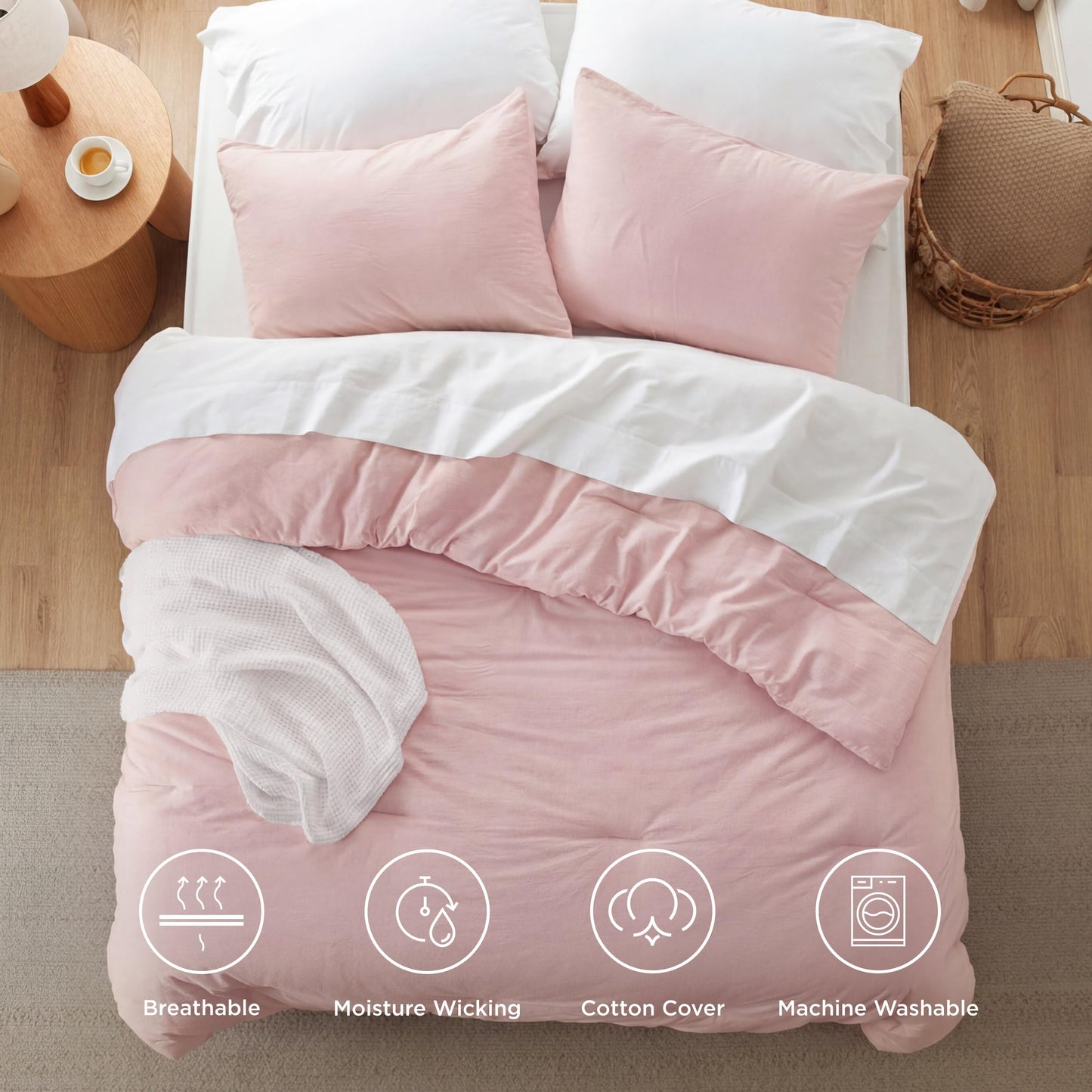 Cotton Comforter Set with Soft Microfiber Fill, 3 Pieces
