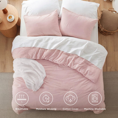Cotton Comforter Set with Soft Microfiber Fill, 3 Pieces