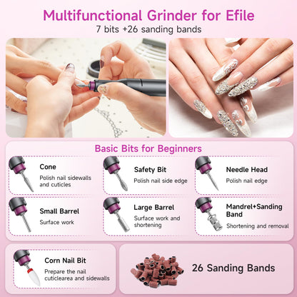 Cordless Rechargeable Electric Nail Drill Kit, 40,000 RPM