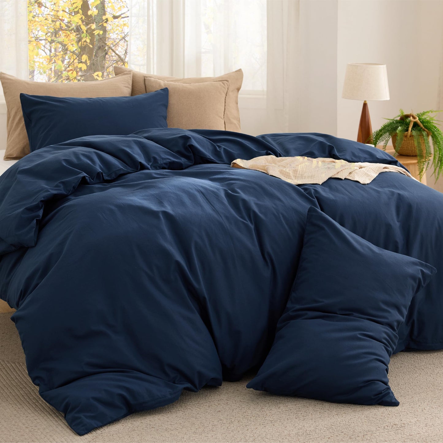 Cotton Comforter Set with Soft Microfiber Fill, 3 Pieces