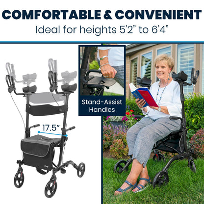 Upright Folding Rollator Walker with Seat and Armrests