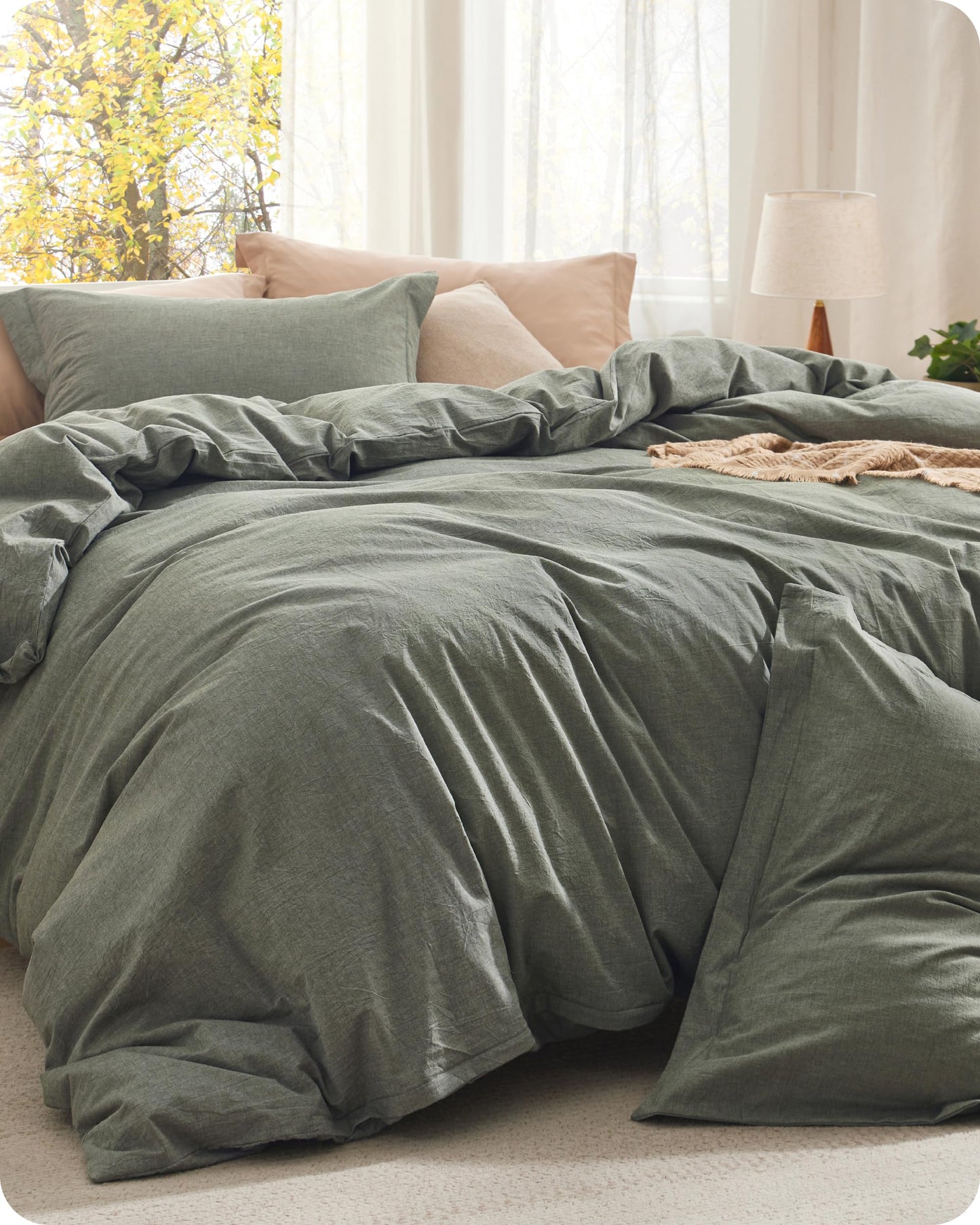 Cotton Comforter Set with Soft Microfiber Fill, 3 Pieces