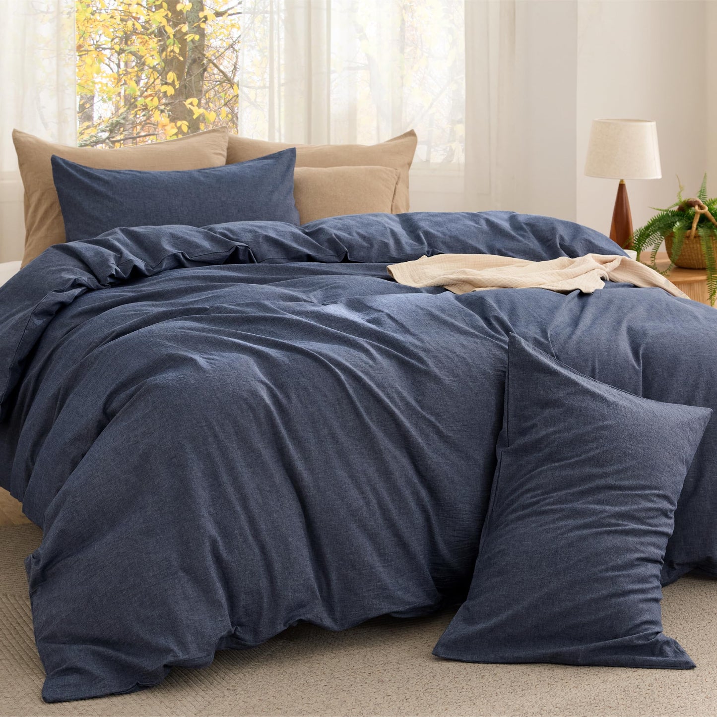 Cotton Comforter Set with Soft Microfiber Fill, 3 Pieces