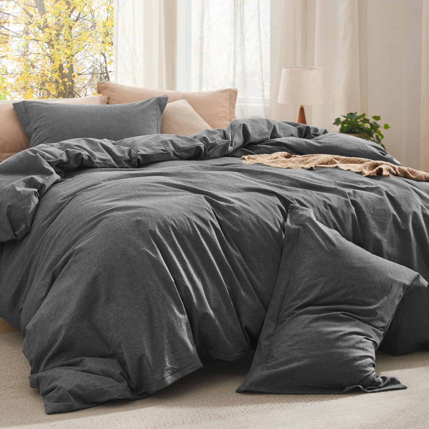 Cotton Comforter Set with Soft Microfiber Fill, 3 Pieces